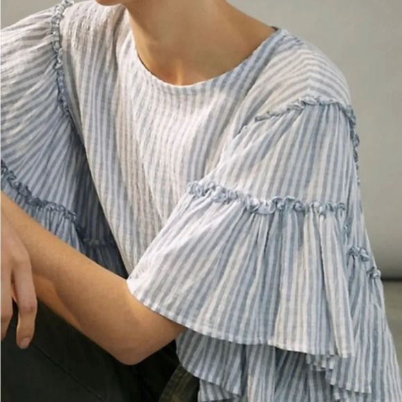 Pilcro sz S Sybil striped seersucker flounce open back tie excellent condition - Picture 1 of 11